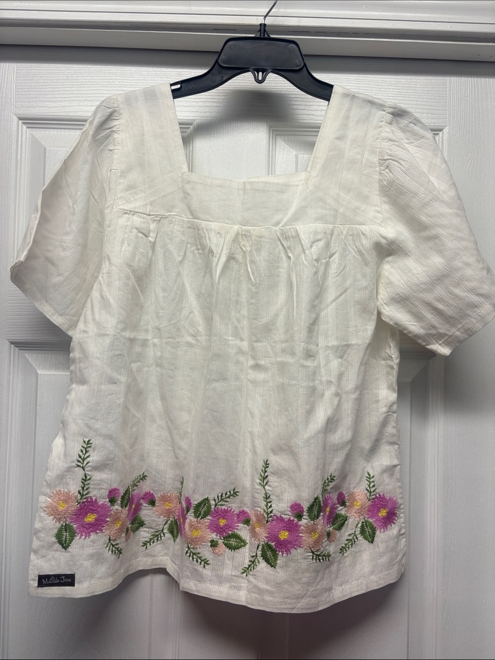 Matilda Jane Embroidered Floral White Square-Neck Women’s Boho Top Small
